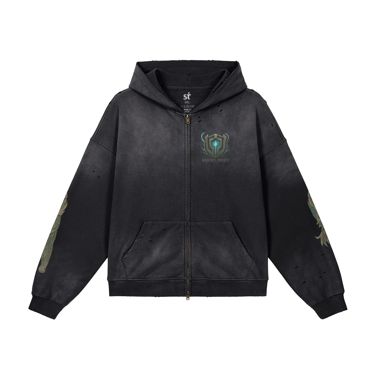 Eternal Wing Washed Black Zip Hoodie